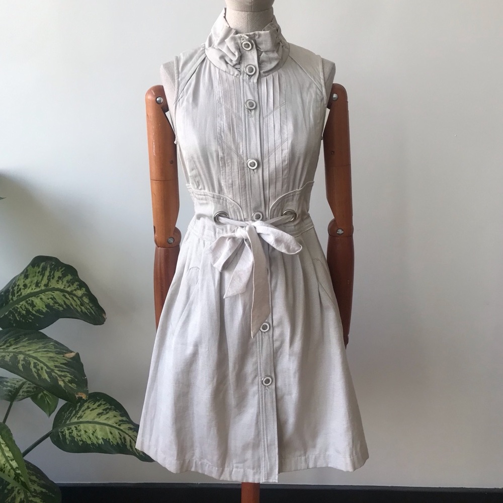 Beige, sleeveless, midi dress.  Women’s S